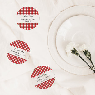 Red and White Gingham Mönster Barbeque Tack Runt Klistermärke