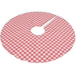 Red and White Gingham Mönster Julgransmatta Borstad Polyester
