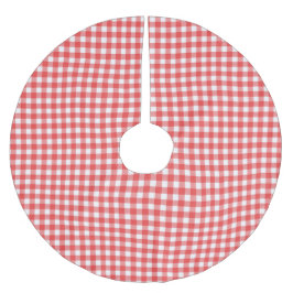 Red and White Gingham Mönster Julgransmatta Borstad Polyester
