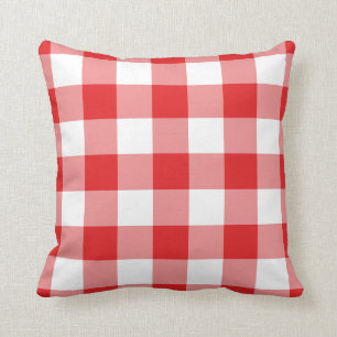Red and White Gingham Mönster Kudde