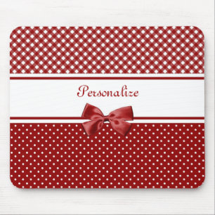 Red and White Gingham och Polka dots med Namn Musmatta