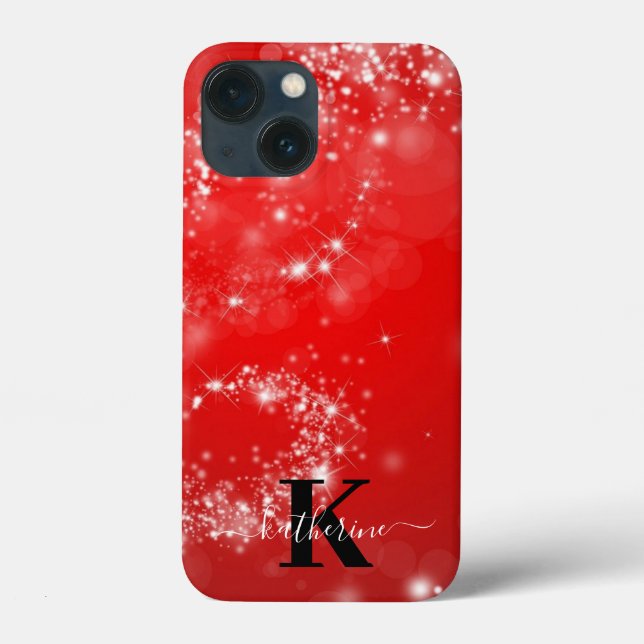 Red and White Glitter Girly Monogram Namn (Baksida)