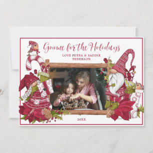 Red and White Gnome för Helgdagarna Photo Julkort