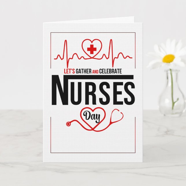 Red and White Heart and Stethoscope Nurses Day Kort (Liten växt)