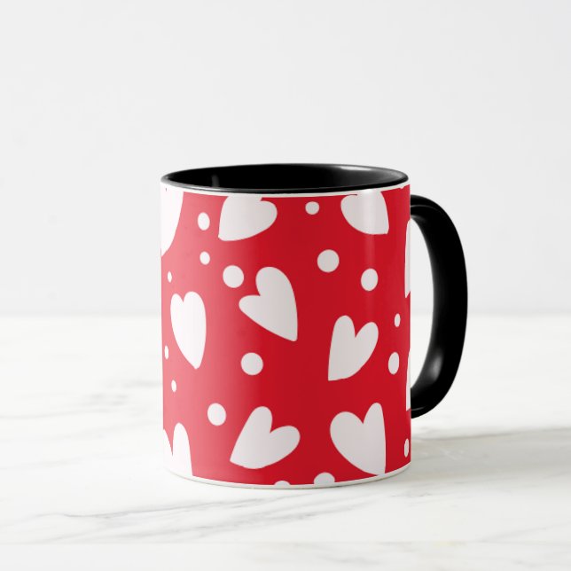 Red and White Heart Pattern | Cute Valentine Love  Mugg (Framsida höger)