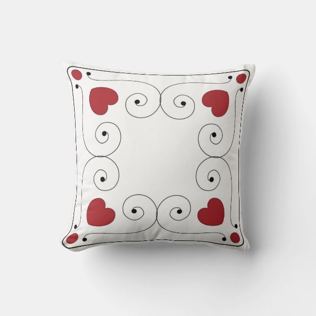 Red and White Heart Pillow Kudde (Framsida)