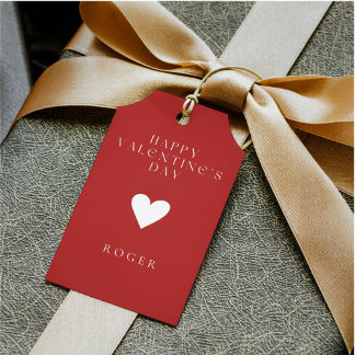 Red and White Heart Valentine Day Presentetikett