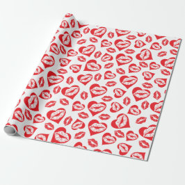 Red and White Hearts and Kisses Presentpapper