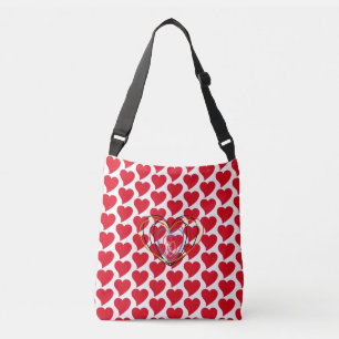 Red and White Hearts of Kärlek Crossbody Tote Bag Axelväska