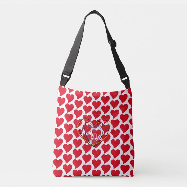 Red and White Hearts of Kärlek Crossbody Tote Bag Axelväska (Framsida)