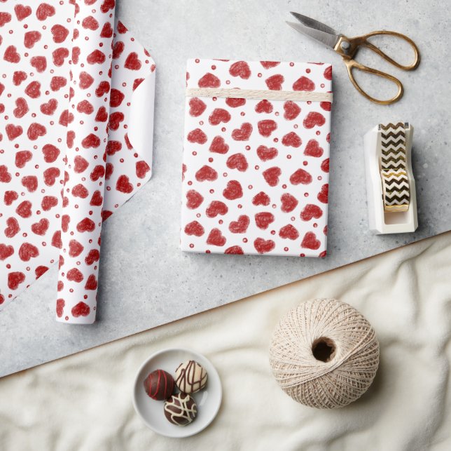 Red and White Hearts pattern Presentpapper (Hantverk)