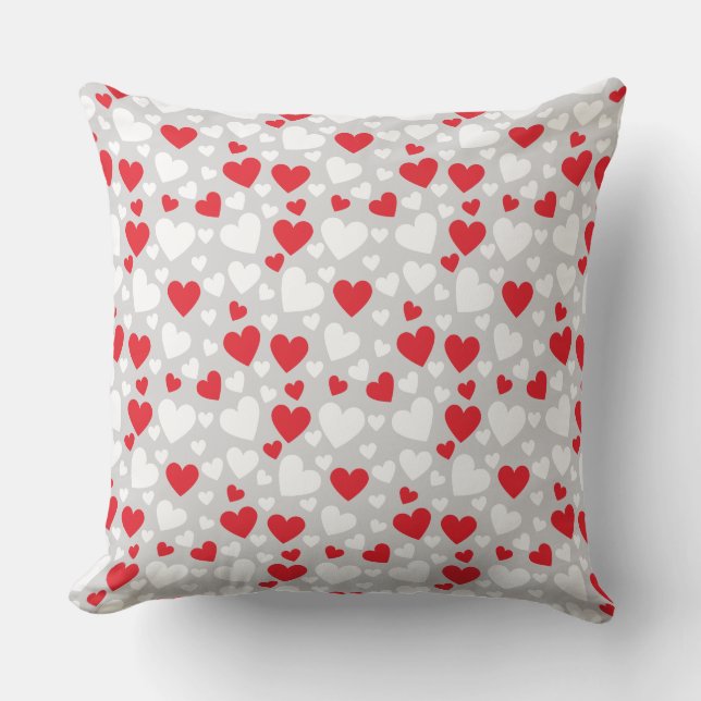 Red and White Hearts Throw Pillow Kudde (Framsida)