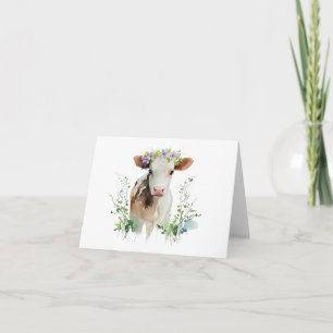 Red and White Heifer (Cow) with Flowers BLANK Kort