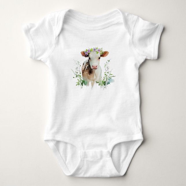 Red and White Heifer (Cow) with Flowers T Shirt (Framsida)