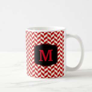 Red and White Herringbone Chevron Mönster Kaffemugg