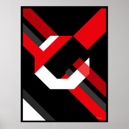 Red and White Hexagon Bauhaus Minimalist Design Poster