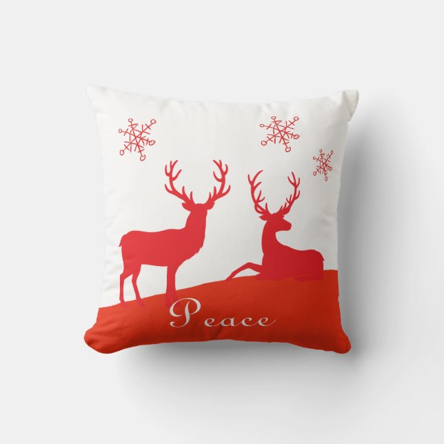Red and White Hjort jul Pillow Peace Kudde (Framsida)