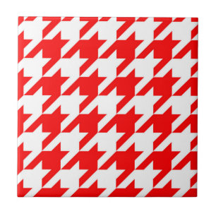 Red and White Houndstooth Check Kakelplatta