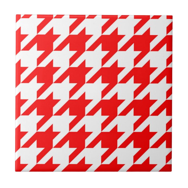 Red and White Houndstooth Check Kakelplatta (Framsidan)