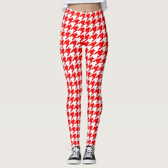 Red and White Houndstooth Check Leggings (Framsida)