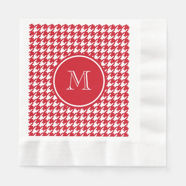 Red and White Houndstooth Your Monogram Pappersservett (Framsidan)