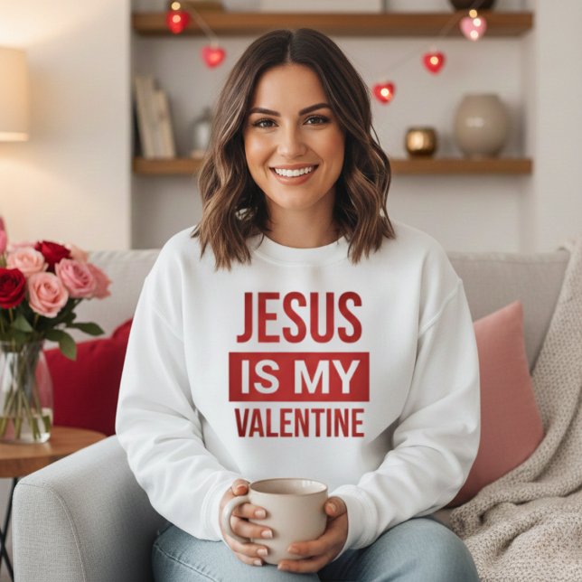 Red and White Jesus är min kristne Alla hjärtans k T Shirt (Red and White Jesus Is My Valentine Christian Sweatshirt)