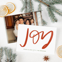 Red and White Joy Photo Flat Helgdag Card