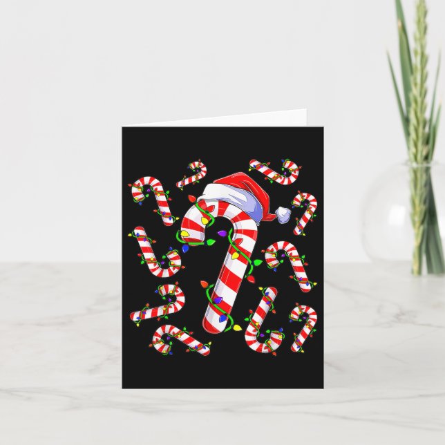 Red and White jul Candy cane Santa Ljus Ch Kort (Framsida)