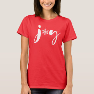 Red and White jul Joy Snowflake Handlettered T Shirt