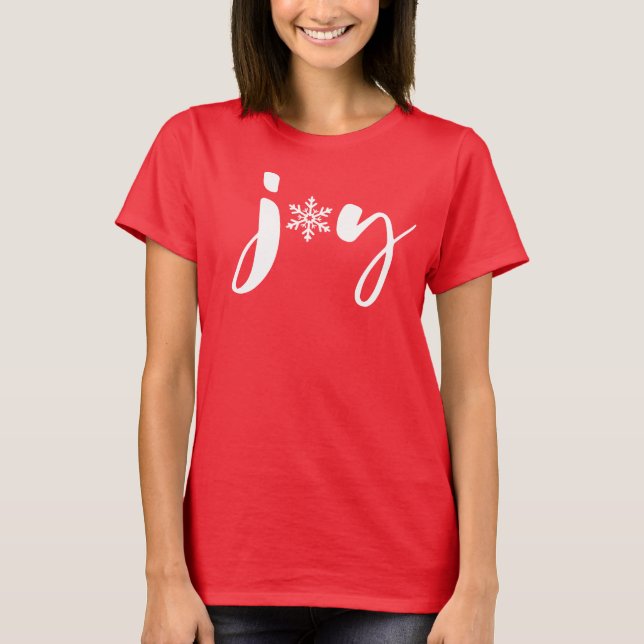 Red and White jul Joy Snowflake Handlettered T Shirt (Framsida)