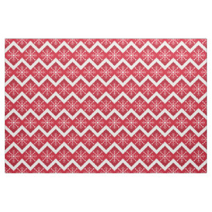 Red and White jul Snöflingor Chevron Mönster Tyg