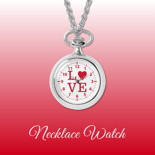 Red and white Kärlek Necklace Watch Armbandsur