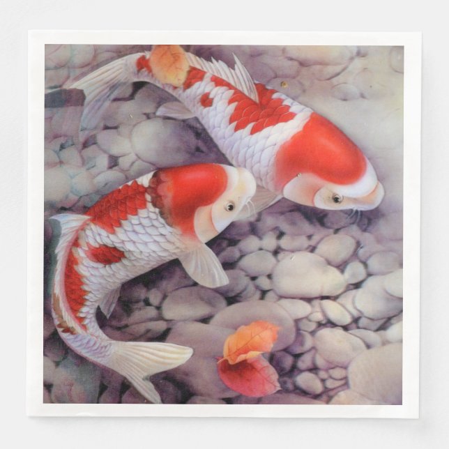 Red and White Koi Fish Pond Pappersservett (Framsida)