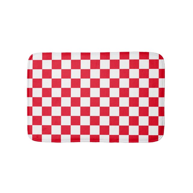 Red and White Kroan Checkered Geometric Mönster Badrumsmatta (Framsidan)