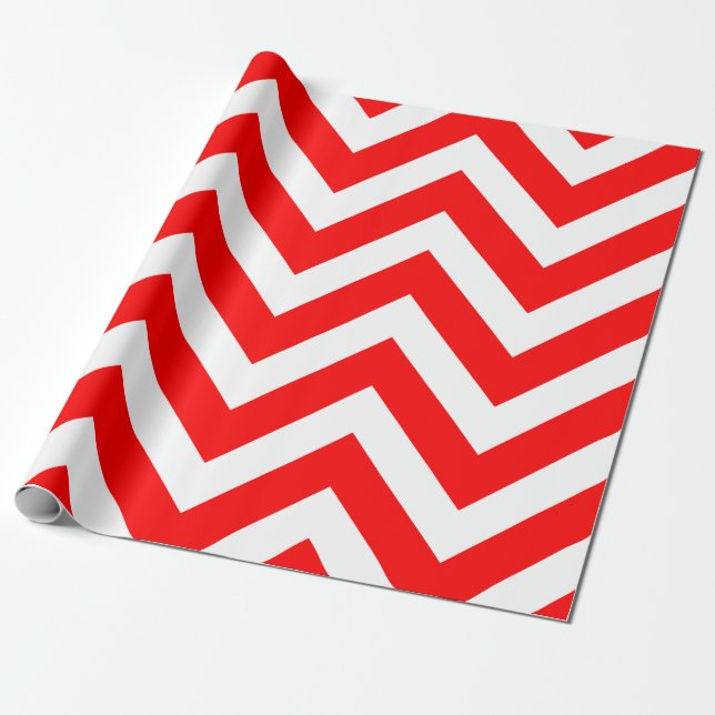 Red and White Large Storlek Chevron Rand Presentpapper (Utrullad)