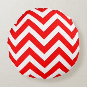 Red and White Large Storlek Chevron Rand Rund Kudde