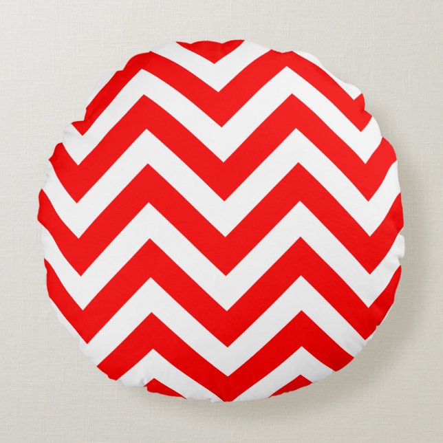 Red and White Large Storlek Chevron Rand Rund Kudde (Framsidan)