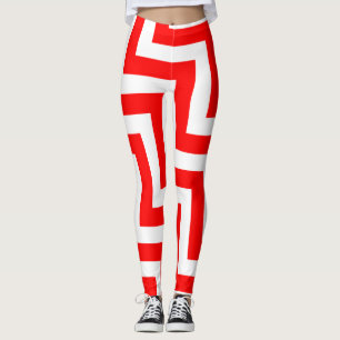 Red and White Large Storlek Diagonal Chevron Leggings