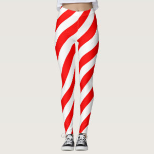Red and White Large Storlek Diagonal Rand Leggings