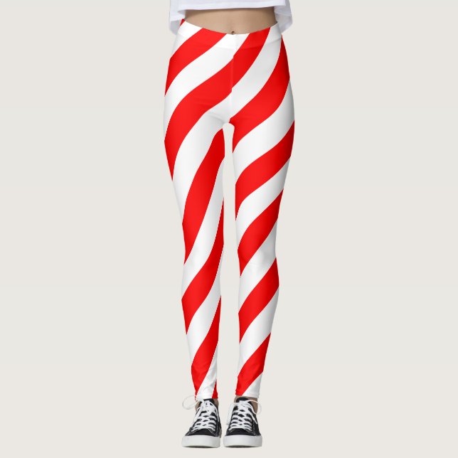 Red and White Large Storlek Diagonal Rand Leggings (Framsida)
