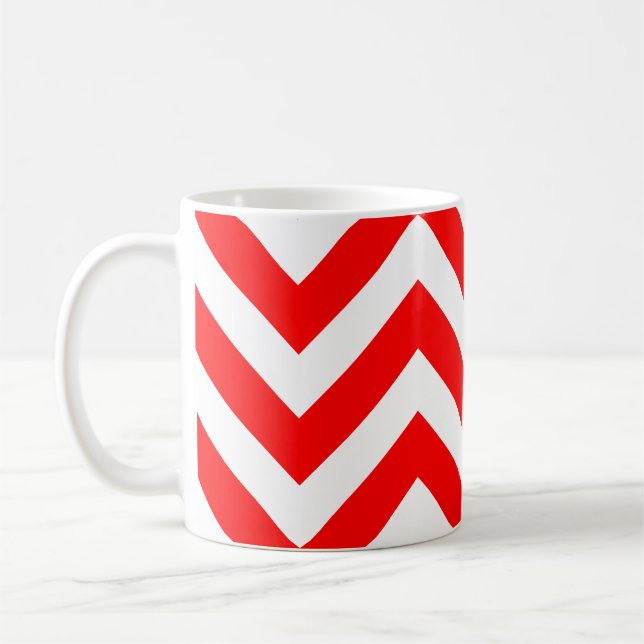 Red and White Large Vågrät Chevron Mönster Kaffemugg (Vänster)