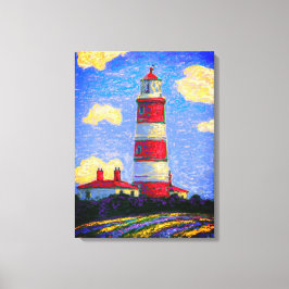 Red and White Lighthouse ovanför Lavender fält Canvastryck