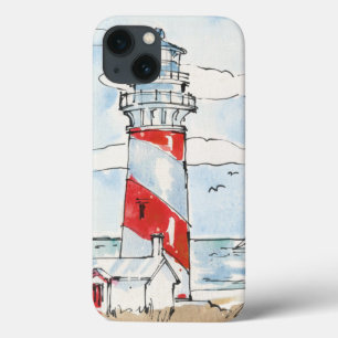 Red and White Lighthouse Scene
