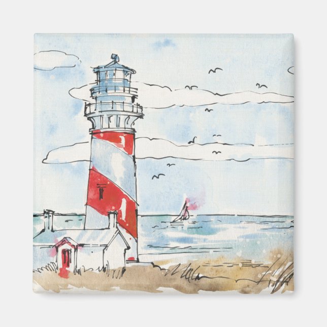 Red and White Lighthouse Scene Magnet (Framsidan)