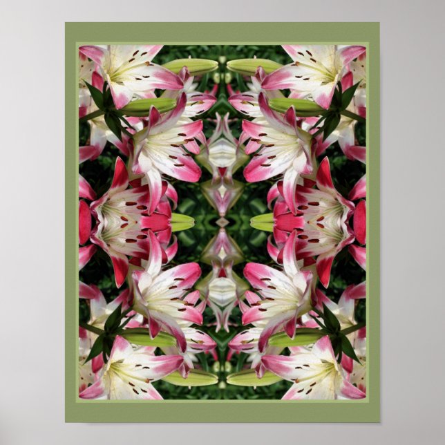 Red and White Lily Flowers Abstrakt Poster (Framsidan)