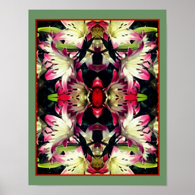 Red and White Lily Flowers Abstrakt Poster (Framsidan)