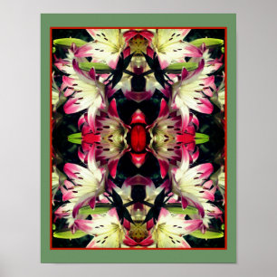 Red and White Lily Flowers Spegel Abstrakt Poster