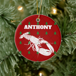 Red and White Lobster Personlig jul Julgransprydnad Keramik