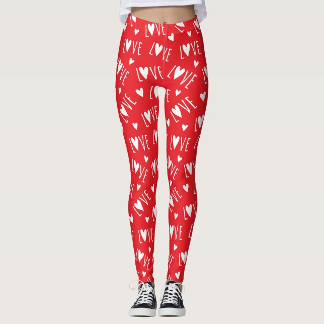 Red and White LOVE Script Leggings (Framsida)