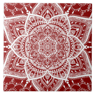 Red and White Mandala - Loergann in Raspberry Kakelplatta